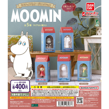 Moomin miniature package collection, set of 5 character toy boxes on display