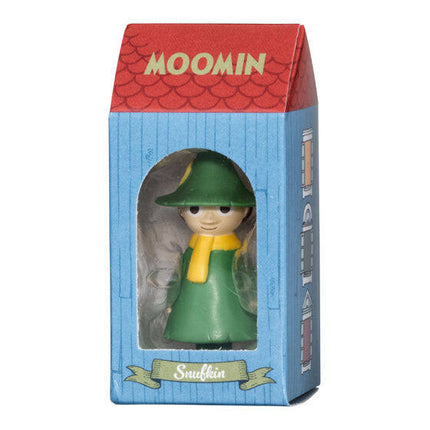Moomin miniature character toy in blue and red package, Snufkin figure