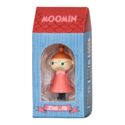Moomin miniature character toy in blue and red package, Little My figure