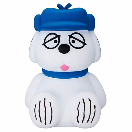 White Snoopy-style capsule figure wearing a blue hat and blue scarf with black eye outlines.