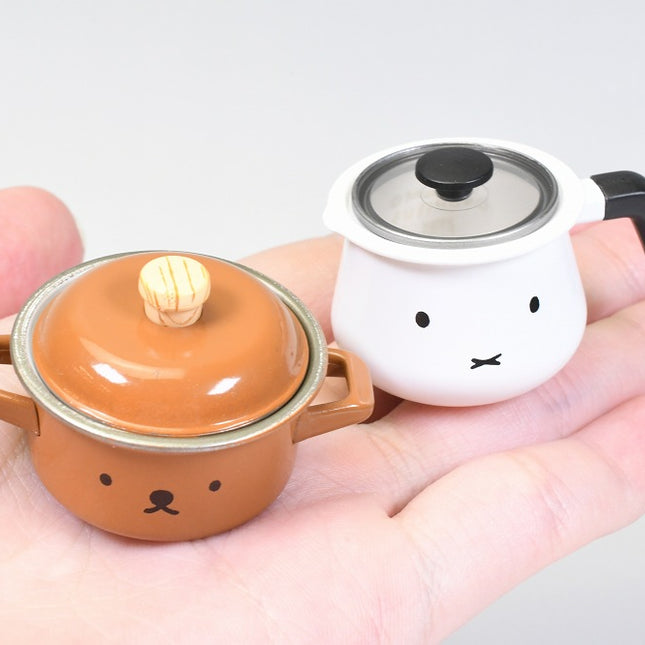 Miniature miffy Boris-face teapot and pot set: white pot with black handle, orange pot