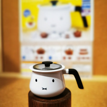 White miniature miffy Boris-face teapot with black lid handle