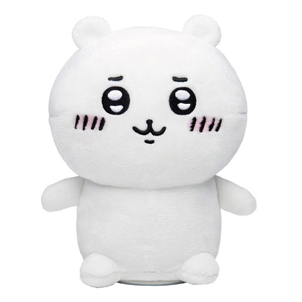 White Chiikawa voice plush toy, front view with big eyes and blush