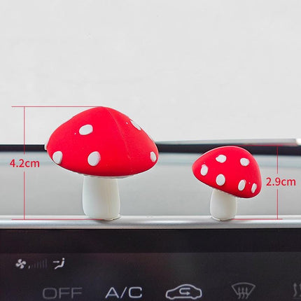 Cute Red Mushroom - Healing Toadstool Pair for Car Ornament, Dashboard, Rearview Mirror Charm, Auto Decor