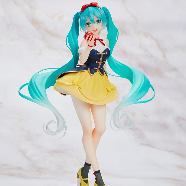 Hatsune Miku Snow White Wonderland figurine, teal twin-tails, yellow skirt, blue jacket