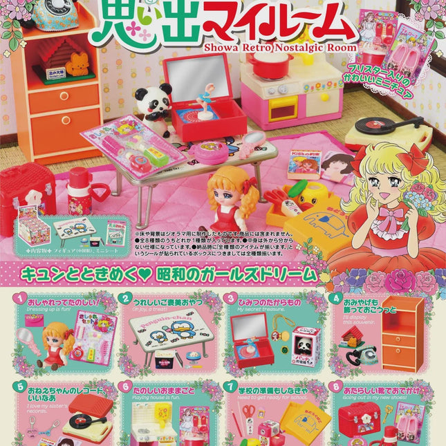 Re-MENT Showa nostalgic room miniatures set box with illustrated kitchen furniture and characters