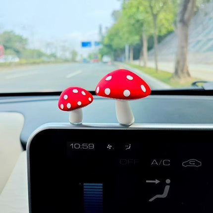 Cute Red Mushroom - Healing Toadstool Pair for Car Ornament, Dashboard, Rearview Mirror Charm, Auto Decor