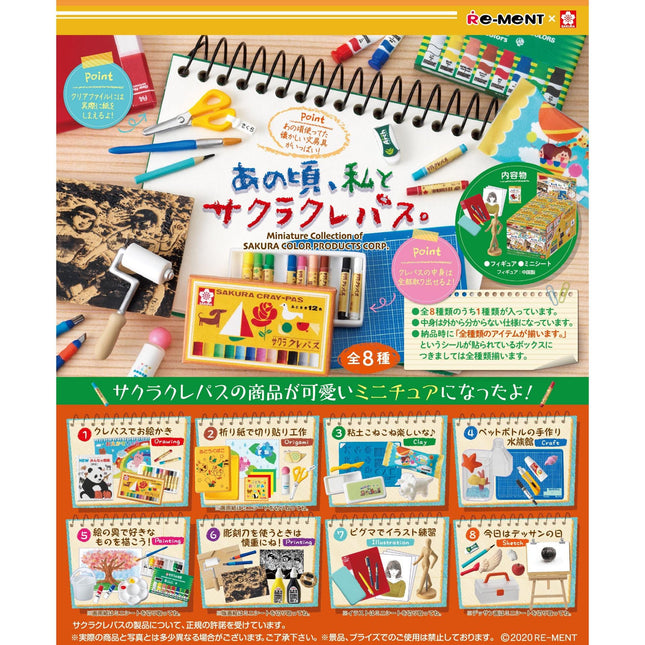 The image is a colorful advertisement for a "Miniature Collection of Stationery" featuring various art supplies such as pens, pencils, and paintbrushes.