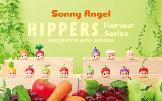 Hippers Harvest Series decorative mini figure lineup with produce-themed characters