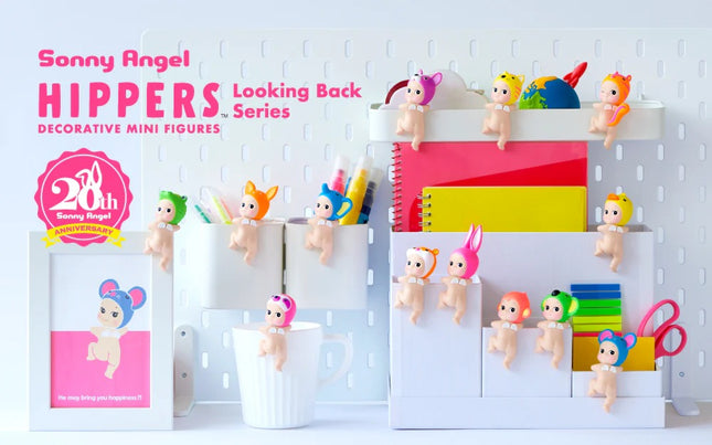 Looking Back series mini figure display with multiple characters on a wall rack