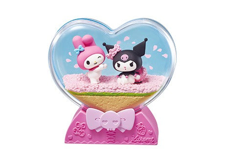 Terrarium globe figure with Kuromi and pink character scene on textured base