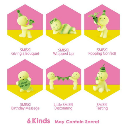 6 different SMISKI figurines, each representing a different kind of SMISKI action or activity.