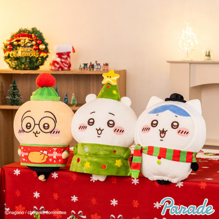Christmas big plush toy (30cm), three characters with holiday outfits and scarves.