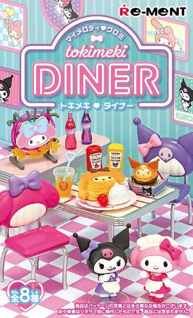 Tokimeki Diner miniature table set with My Melody and Kuromi figures and drinks