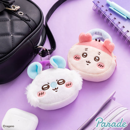 Plush mini tote bag with white face, pink ear detail, loop handle