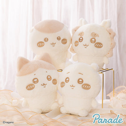 Set of milk-color cat plush toys with embroidered faces and tufted ears