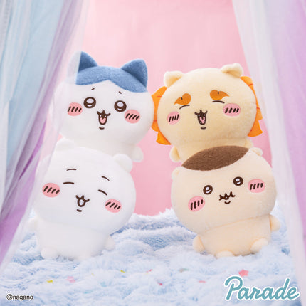 Super fluffy plush toy set of four in light colors, each with an embroidered face and ears