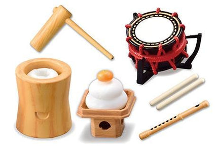 a wooden toy set with a musical instrument