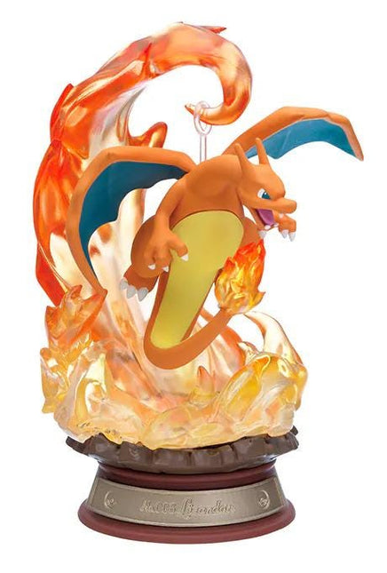 Orange lizard-like action figure with flame swirl effect on round display base