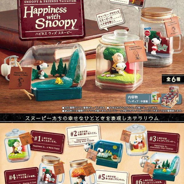 Snoopy terrarium miniature set of 6 with glass jars and miniature garden scenes