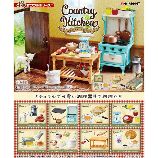 The image is a collage of various kitchen-related items, including a miniature kitchen set, a scale, a bowl, a pie, a kettle, a plate, and a cake.