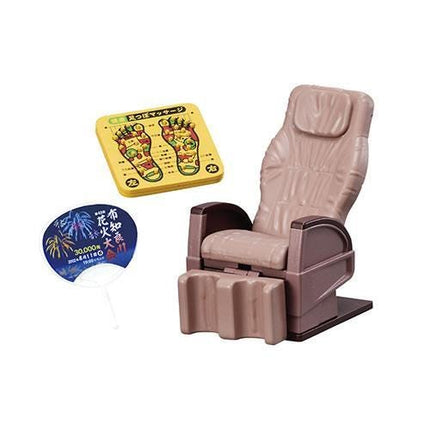 a chair, a foot spa, and a sticker.