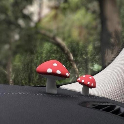 Cute Red Mushroom - Healing Toadstool Pair for Car Ornament, Dashboard, Rearview Mirror Charm, Auto Decor