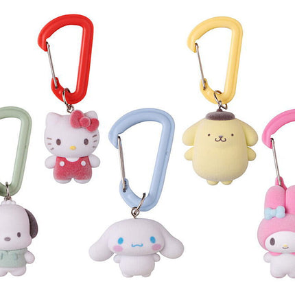 Set of five Sanrio character carabiner mascot charms with colorful carabiner clips