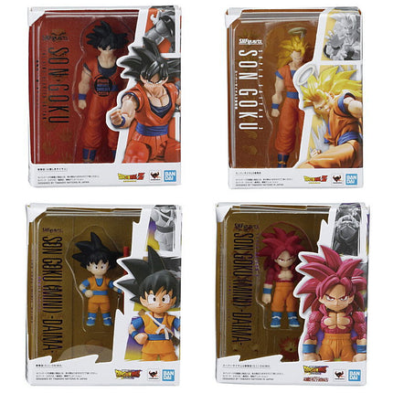 S.H.Figuarts Miniature Collection four capsule toy boxes with character figures, close-up