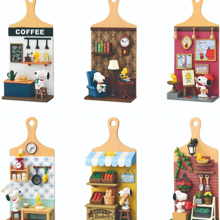 six different scenes depicting various miniature figurines or displays, each with a unique theme and setting.
