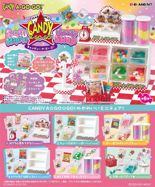 The image is a colorful advertisement for a candy shop, featuring various candy items such as gummy bears, jelly beans, and other sweets. The advertisement includes images of the candy items and descriptions of the products, along with prices and promotional offers.