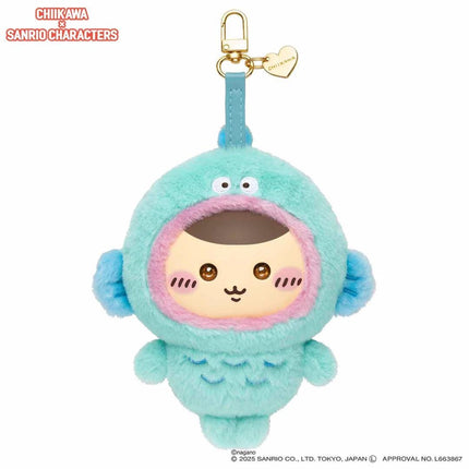 A plush toy of a character from the Sanrio animated series, featuring a blue and pink color scheme and a cute expression.