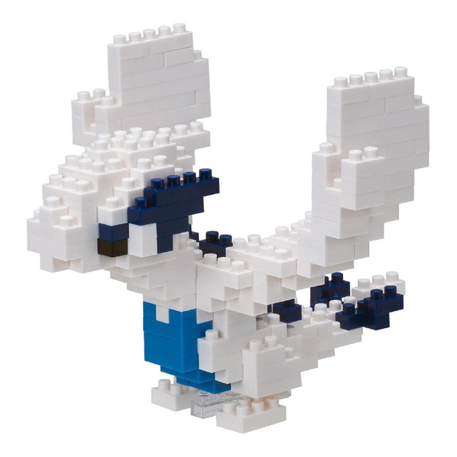 A white and blue LEGO brick figure with large ears and a blue eye patch.