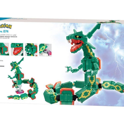 The image is a packaging box for a Pokémon-themed building block set called "Pokemon". The box features a large image of a green and yellow Pokémon-like creature, likely a dragon or serpent, along with smaller images of the same creature and its parts. The box also includes the Pokémon logo and the text "Pokemon" and "NanoBlock".
