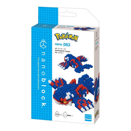 The image is a packaging box for a Pokemon-themed building block set called "Pokemon" featuring a blue and red design.
