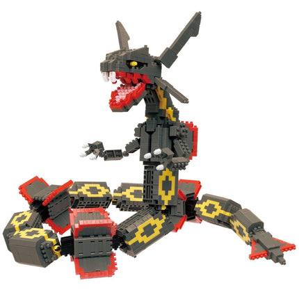 A LEGO snake toy with a fierce expression, made up of numerous LEGO bricks in various colors.