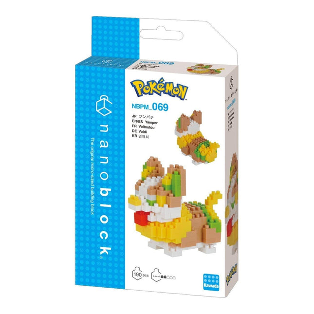 The image is a packaging box for a Pokemon-themed building block set called "Pokemon". The box features a blue and white color scheme with images of the building blocks and the Pokemon characters.