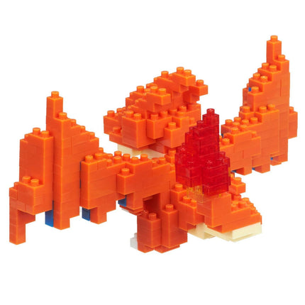a toy made of orange and red building blocks, resembling a dragon or a fire-breathing creature.