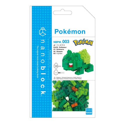The image is a packaging for a Pokemon-themed building block set called "Pokemon" from the Nintendo franchise. The packaging features a blue and white color scheme with a Pokémon character design.