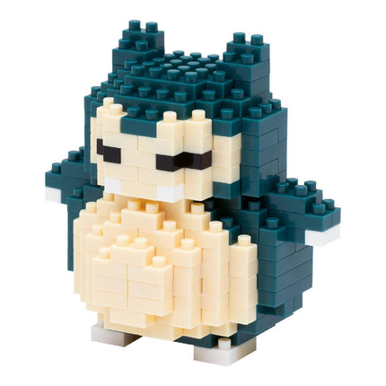 A pixelated toy resembling a character from the Pokémon franchise, composed of small blue and yellow blocks.