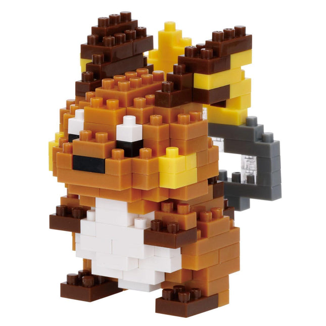 A colorful, pixelated toy resembling Pikachu from the Pokémon franchise, composed of various colored blocks.