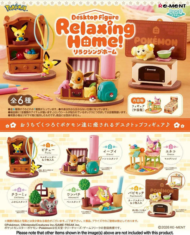 The image is a collection of various Pokemon-themed desktop figurines, including characters like Pikachu, Eevee, and Chlorophyll. The figurines are displayed in different settings, such as a living room, a kitchen, and a bedroom. The figurines are arranged in a way that showcases their unique features and designs, creating a visually appealing and engaging display.