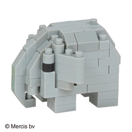 A gray elephant-shaped Lego block made up of various gray Lego bricks.