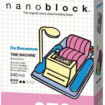 The image is a box for a "Nanoblock" toy, specifically a "Time Machine" building block. The box features a colorful illustration of the building block and includes Japanese text.