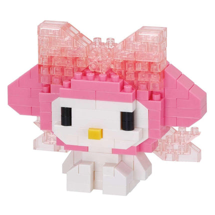 A pink and white Hello Kitty-style building block figure.