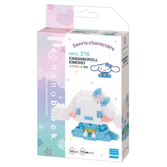 Cinnamoroll kimono nano building blocks kit box, white light-blue and pink model illustration