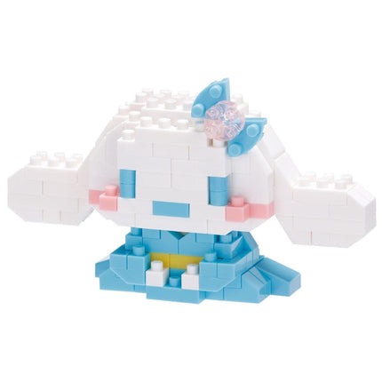 A toy made of white and blue building blocks, resembling a small animal or character.