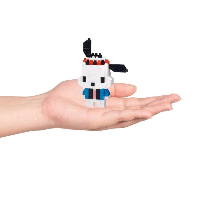 Pochacco-style nano building blocks figure, white head with blue outfit
