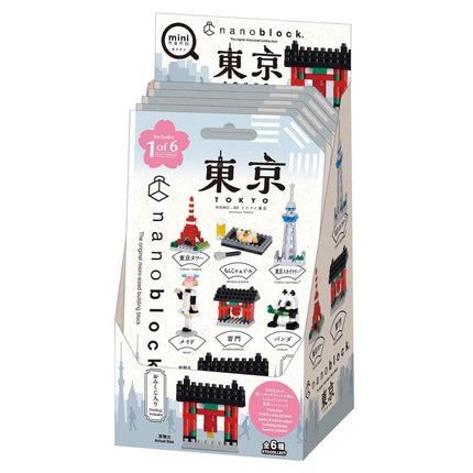 The image is a box containing a set of six Tokyo-themed building blocks.