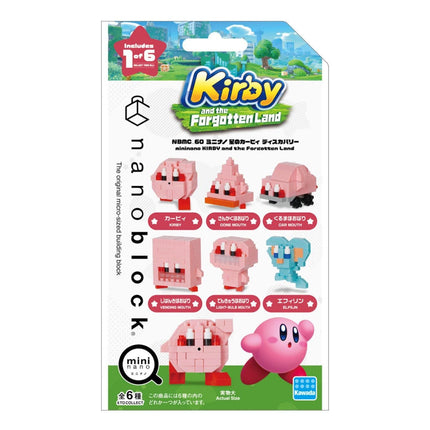 The image is a packaging for a set of six different characters from the video game Kirby, including the original building block characters and the forgettenland mininos.